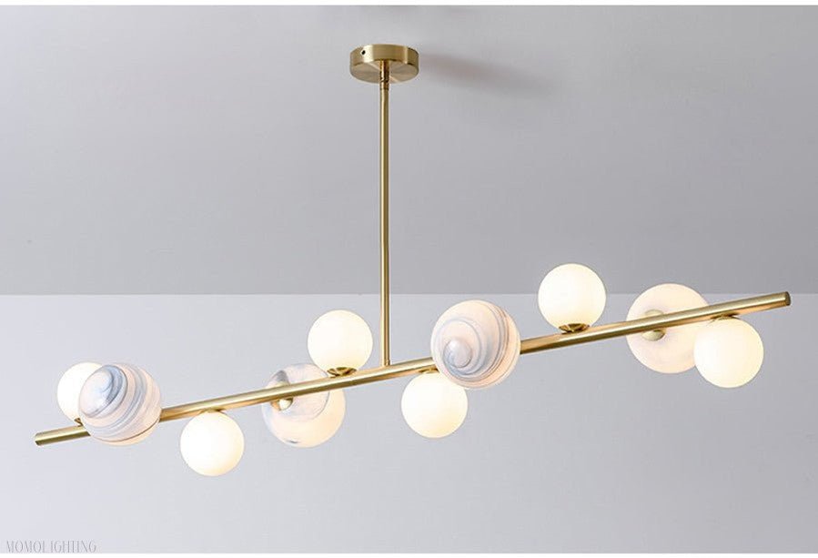 Horizontal Linear Ceiling Hanging Chandelier with Ball Lamps-Nobipets