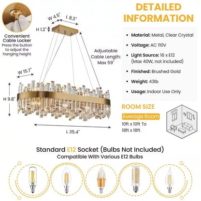 Lam Crystal Oval Chandelier-Nobipets