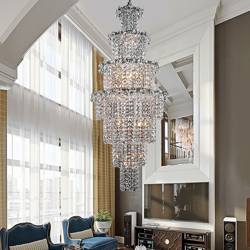 Large Multi-pieces Crystal Chandelier Stylish Ceiling Light Fixture For Foyer Living Room Staircase-Nobipets