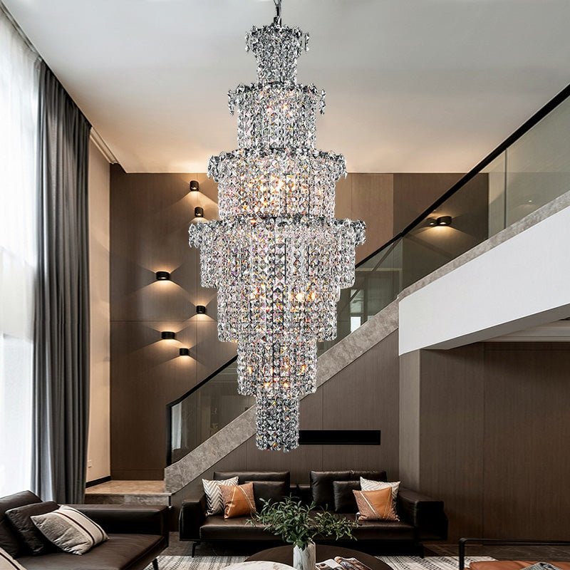 Large Multi-pieces Crystal Chandelier Stylish Ceiling Light Fixture For Foyer Living Room Staircase-Nobipets