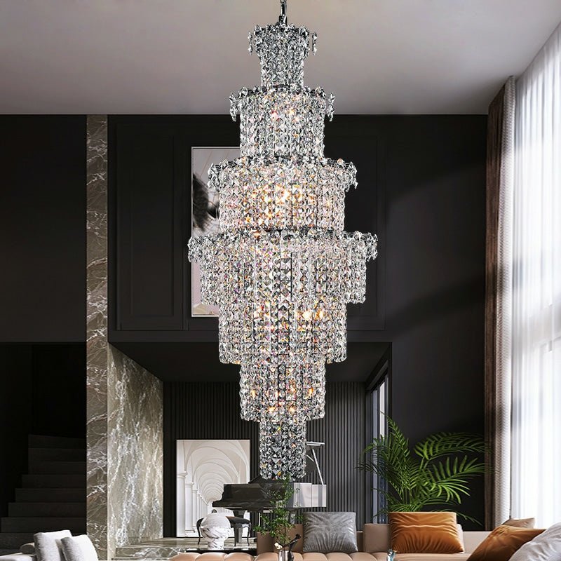 Large Multi-pieces Crystal Chandelier Stylish Ceiling Light Fixture For Foyer Living Room Staircase-Nobipets