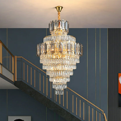 Large Staircase Crystal Chandelier Living Room Ceiling Light Fixture For Hotel Entrance In Gold Finish-Nobipets