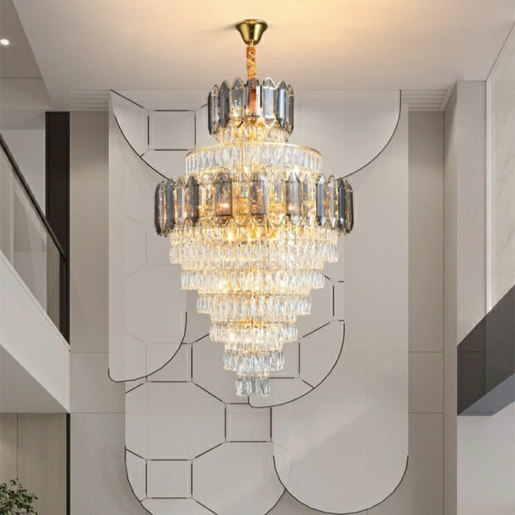 Large Staircase Crystal Chandelier Living Room Ceiling Light Fixture For Hotel Entrance In Gold Finish-Nobipets