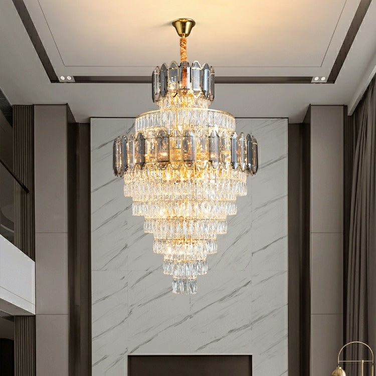 Large Staircase Crystal Chandelier Living Room Ceiling Light Fixture For Hotel Entrance In Gold Finish-Nobipets
