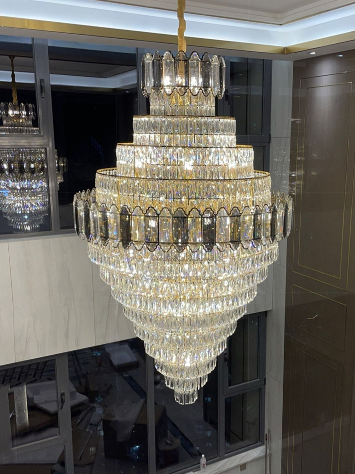 Large Staircase Crystal Chandelier Living Room Ceiling Light Fixture For Hotel Entrance In Gold Finish-Nobipets