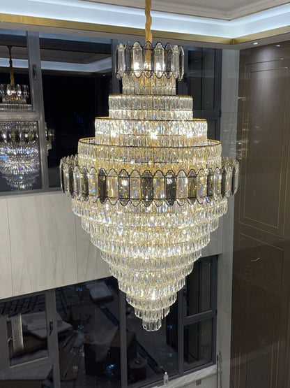 Large Staircase Crystal Chandelier Living Room Ceiling Light Fixture For Hotel Entrance In Gold Finish-Nobipets