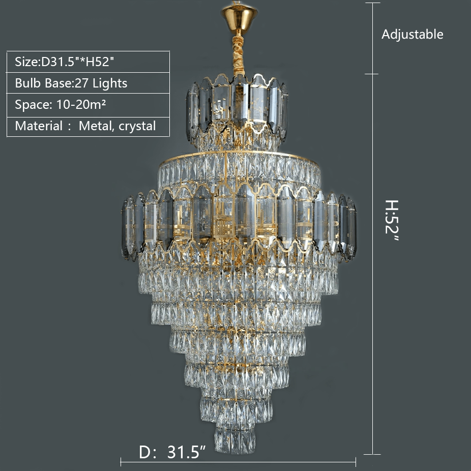 Large Staircase Crystal Chandelier Living Room Ceiling Light Fixture For Hotel Entrance In Gold Finish-Nobipets