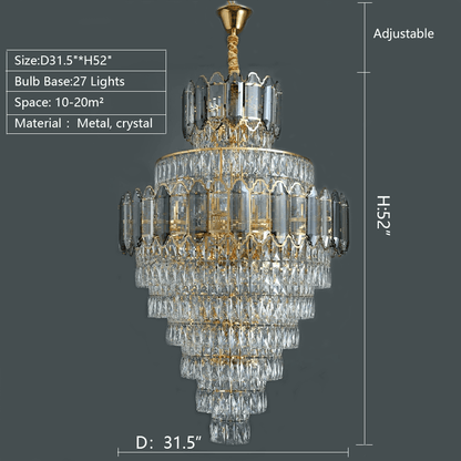 Large Staircase Crystal Chandelier Living Room Ceiling Light Fixture For Hotel Entrance In Gold Finish-Nobipets