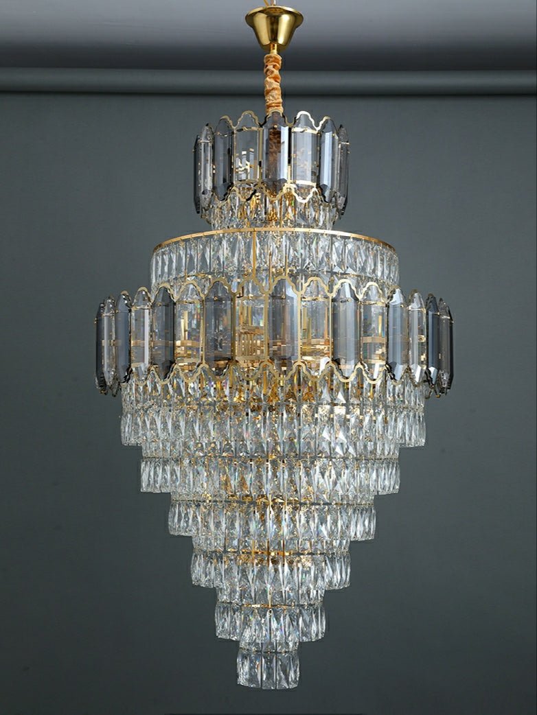 Large Staircase Crystal Chandelier Living Room Ceiling Light Fixture For Hotel Entrance In Gold Finish-Nobipets