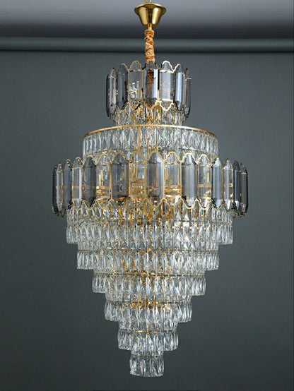 Large Staircase Crystal Chandelier Living Room Ceiling Light Fixture For Hotel Entrance In Gold Finish-Nobipets