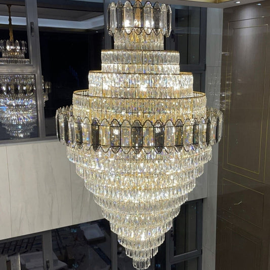 Large Staircase Crystal Chandelier Living Room Ceiling Light Fixture For Hotel Entrance In Gold Finish-Nobipets