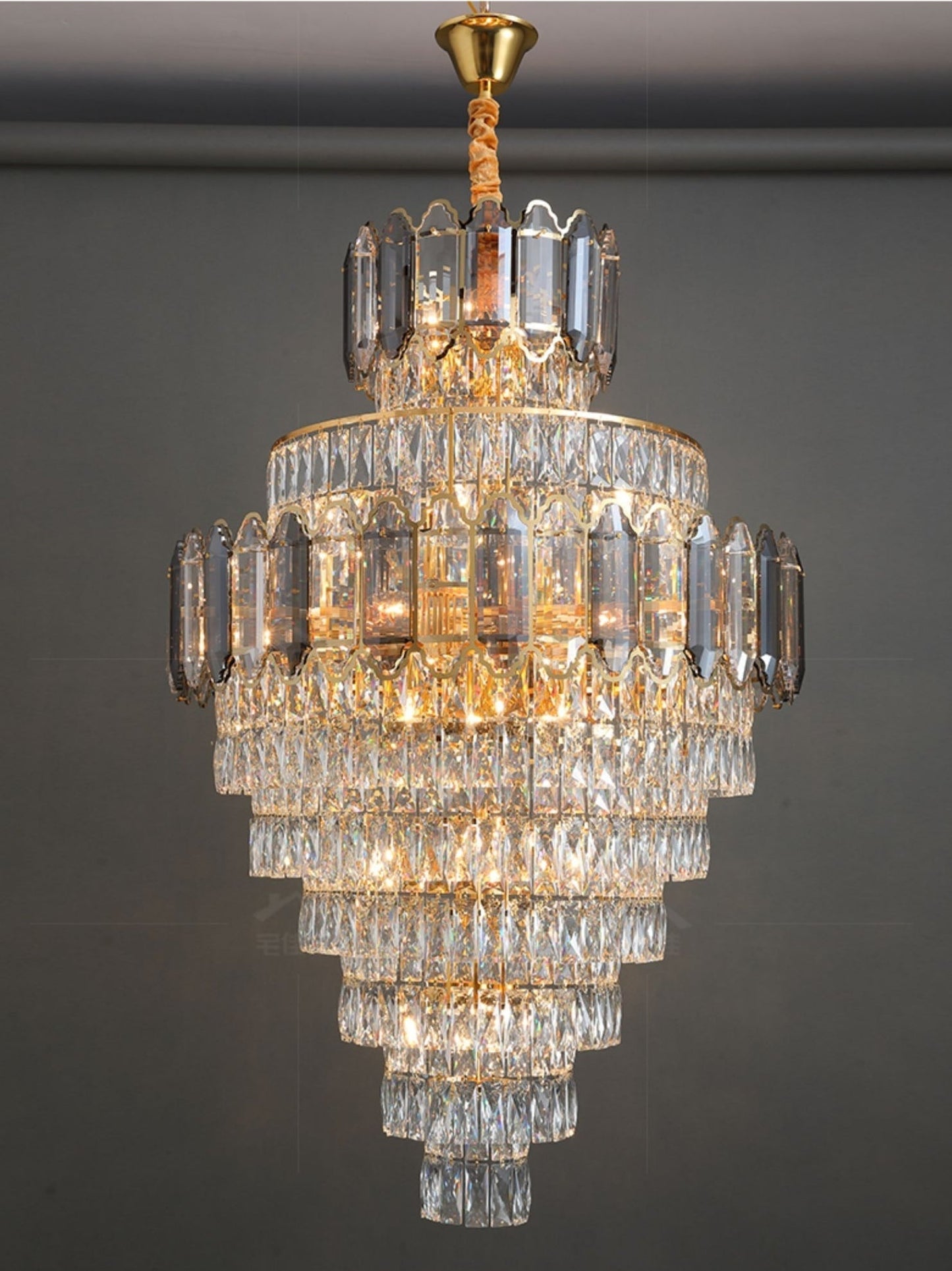 Large Staircase Crystal Chandelier Living Room Ceiling Light Fixture For Hotel Entrance In Gold Finish-Nobipets