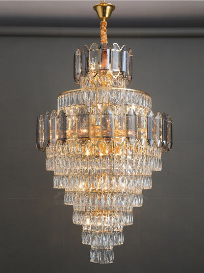Large Staircase Crystal Chandelier Living Room Ceiling Light Fixture For Hotel Entrance In Gold Finish-Nobipets
