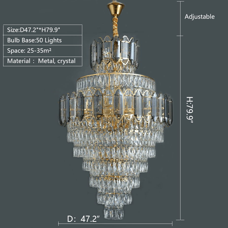 Large Staircase Crystal Chandelier Living Room Ceiling Light Fixture For Hotel Entrance In Gold Finish-Nobipets