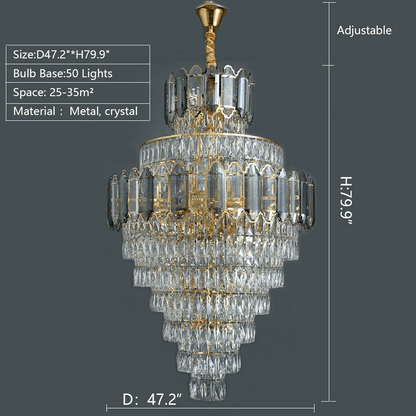 Large Staircase Crystal Chandelier Living Room Ceiling Light Fixture For Hotel Entrance In Gold Finish-Nobipets