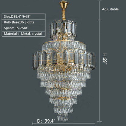Large Staircase Crystal Chandelier Living Room Ceiling Light Fixture For Hotel Entrance In Gold Finish-Nobipets