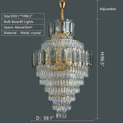 Large Staircase Crystal Chandelier Living Room Ceiling Light Fixture For Hotel Entrance In Gold Finish-Nobipets