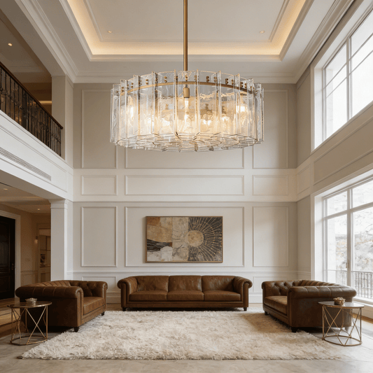Lattica Clear Glass Gold Chandelier for Dining Room, Living Room, Bedroom