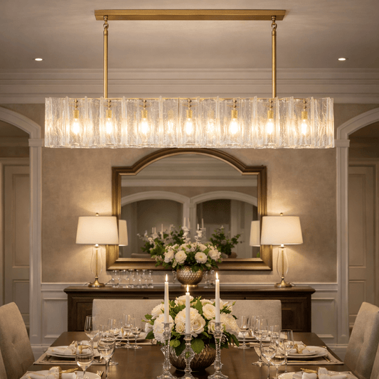 Lattica Clear Glass Gold Chandelier for Dining Room, Living Room, Kitchen
