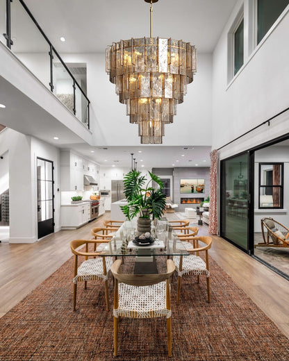 Lattica Glass Tiered Gold Chandelier for Foyer, Living Room, Entryway