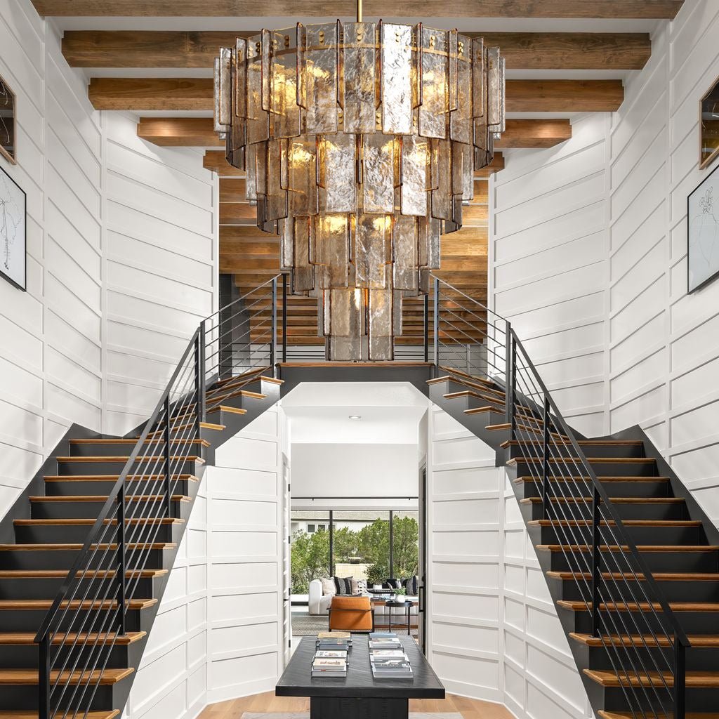 Lattica Glass Tiered Gold Chandelier for Foyer, Living Room, Entryway