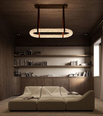 Leathe Circle Alabaster Chandelier-Nobipets