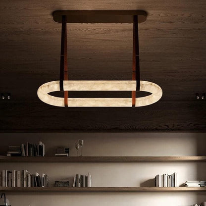 Leathe Circle Alabaster Chandelier-Nobipets