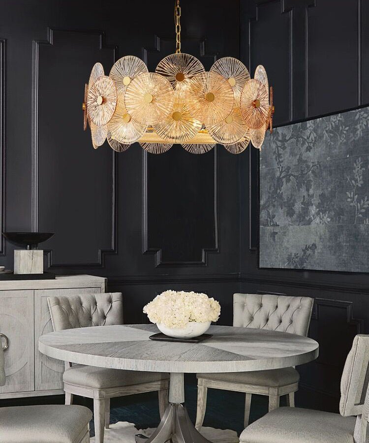 Light Luxury Art Design Creative Round Multi-tiered Glass Chandelier for Living Room/Bedroom-Nobipets