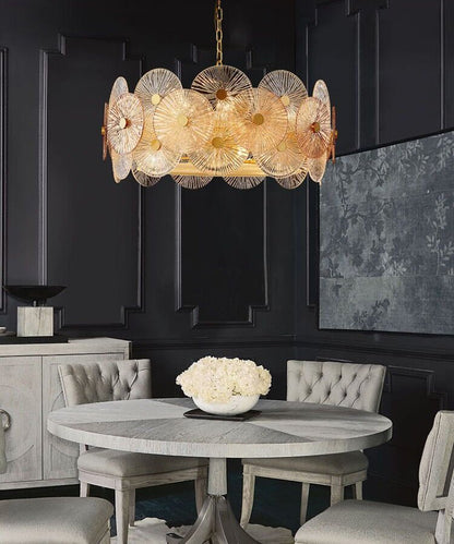 Light Luxury Art Design Creative Round Multi-tiered Glass Chandelier for Living Room/Bedroom-Nobipets