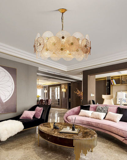 Light Luxury Art Design Creative Round Multi-tiered Glass Chandelier for Living Room/Bedroom-Nobipets