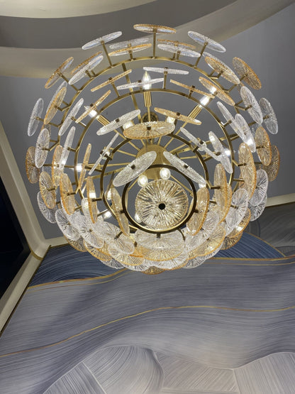 Light Luxury Art Design Creative Round Multi-tiered Glass Chandelier for Living Room/Bedroom-Nobipets