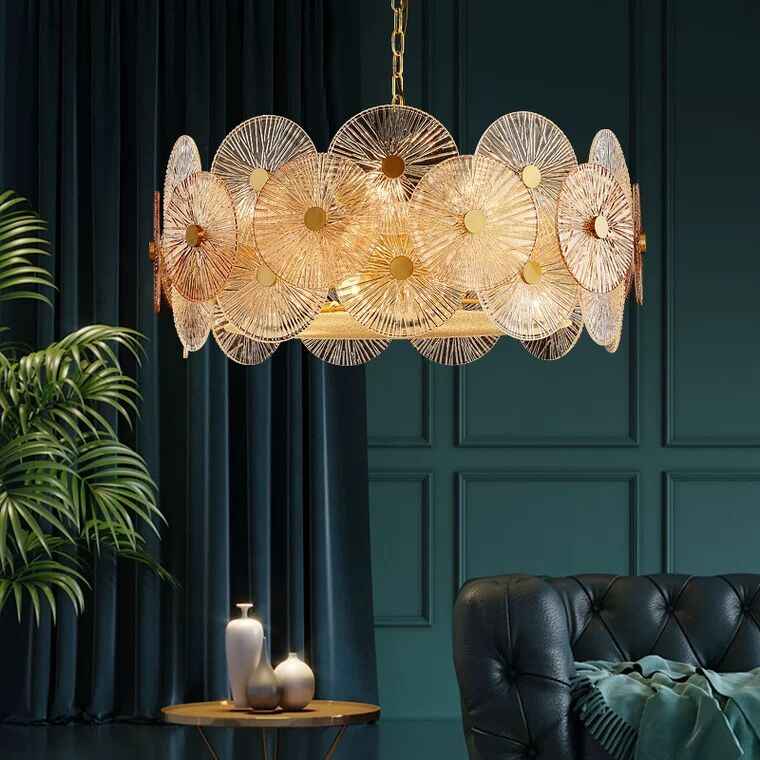 Light Luxury Art Design Creative Round Multi-tiered Glass Chandelier for Living Room/Bedroom-Nobipets