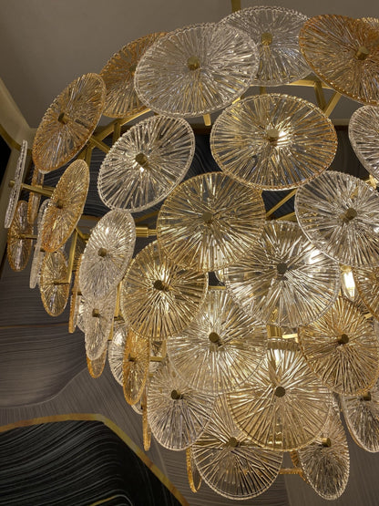 Light Luxury Art Design Creative Round Multi-tiered Glass Chandelier for Living Room/Bedroom-Nobipets