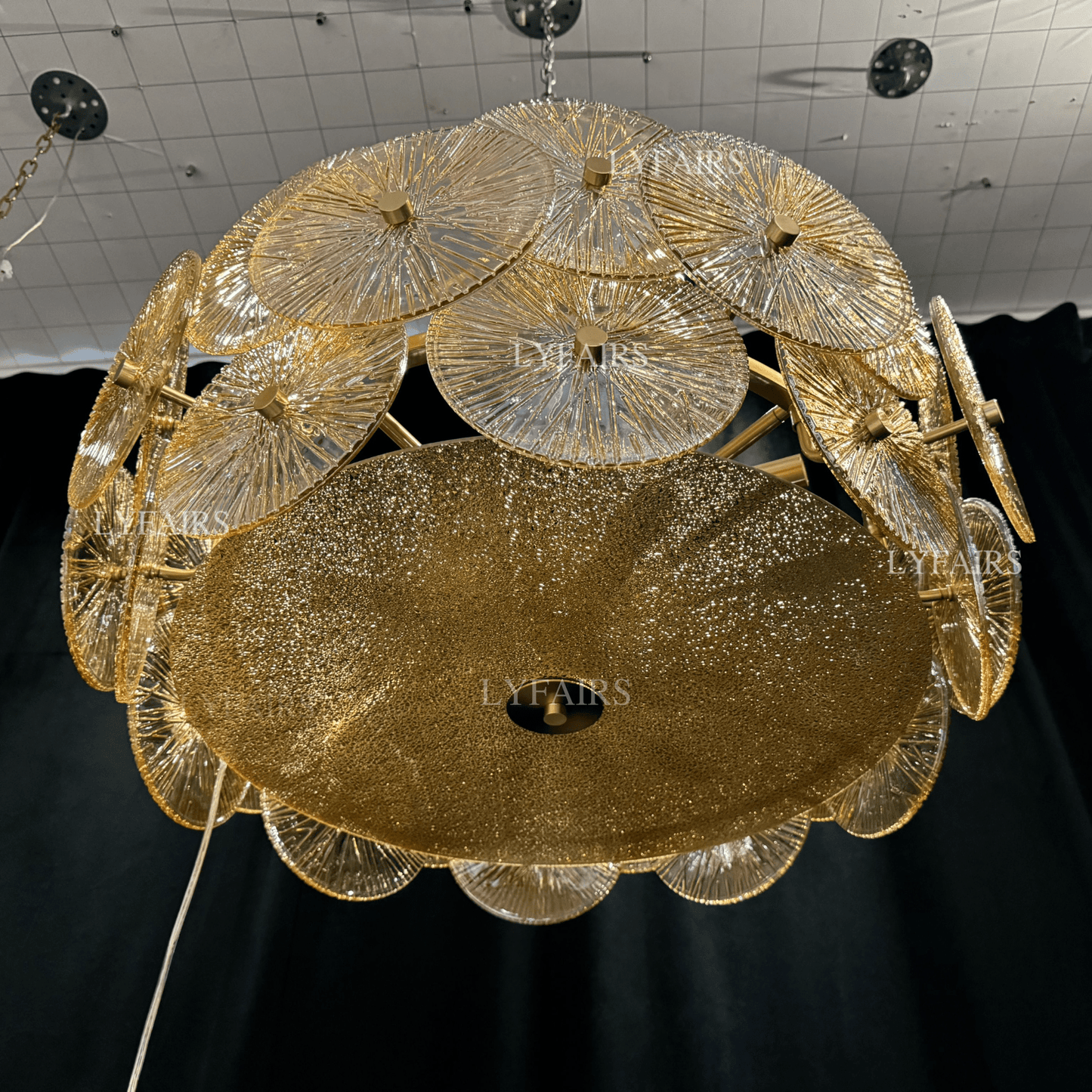 Light Luxury Art Design Creative Round Multi-tiered Glass Chandelier for Living Room/Bedroom-Nobipets