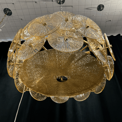 Light Luxury Art Design Creative Round Multi-tiered Glass Chandelier for Living Room/Bedroom-Nobipets