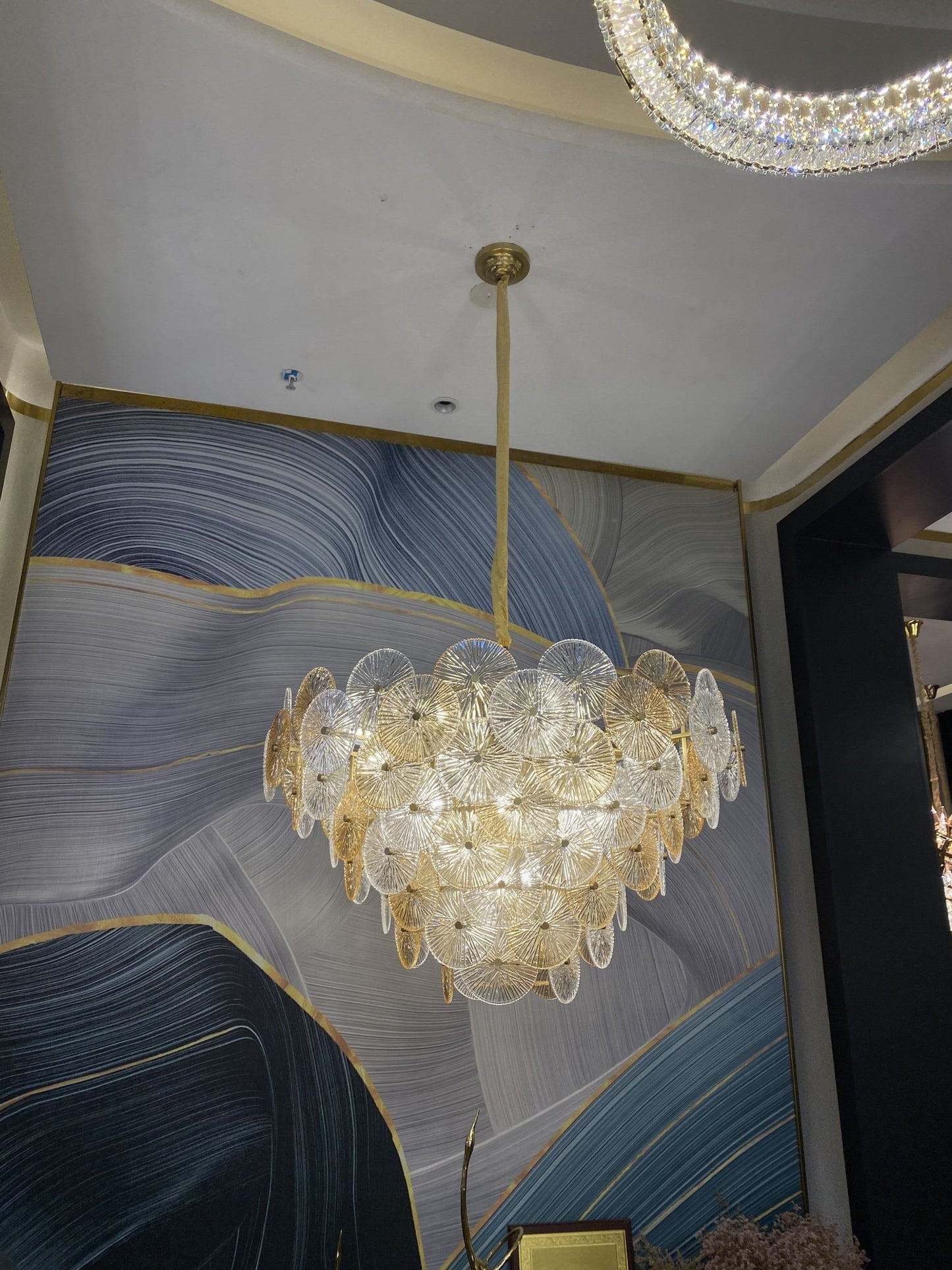 Light Luxury Art Design Creative Round Multi-tiered Glass Chandelier for Living Room/Bedroom-Nobipets