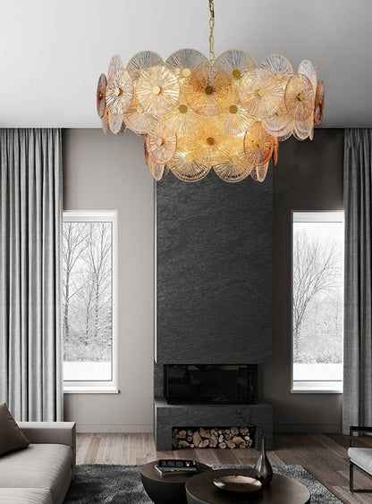 Light Luxury Art Design Creative Round Multi-tiered Glass Chandelier for Living Room/Bedroom-Nobipets