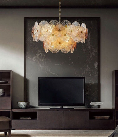 Light Luxury Art Design Creative Round Multi-tiered Glass Chandelier for Living Room/Bedroom-Nobipets
