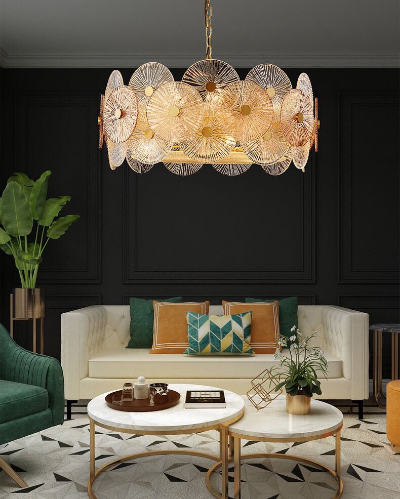 Light Luxury Art Design Creative Round Multi-tiered Glass Chandelier for Living Room/Bedroom-Nobipets