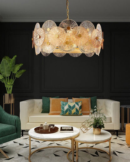 Light Luxury Art Design Creative Round Multi-tiered Glass Chandelier for Living Room/Bedroom-Nobipets