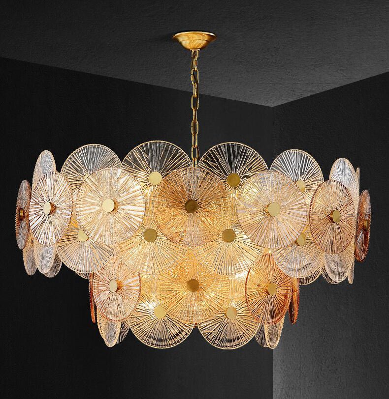 Light Luxury Art Design Creative Round Multi-tiered Glass Chandelier for Living Room/Bedroom-Nobipets