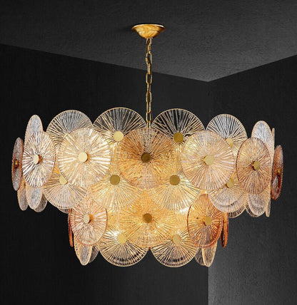 Light Luxury Art Design Creative Round Multi-tiered Glass Chandelier for Living Room/Bedroom-Nobipets