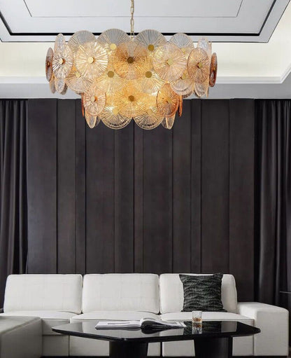 Light Luxury Art Design Creative Round Multi-tiered Glass Chandelier for Living Room/Bedroom-Nobipets