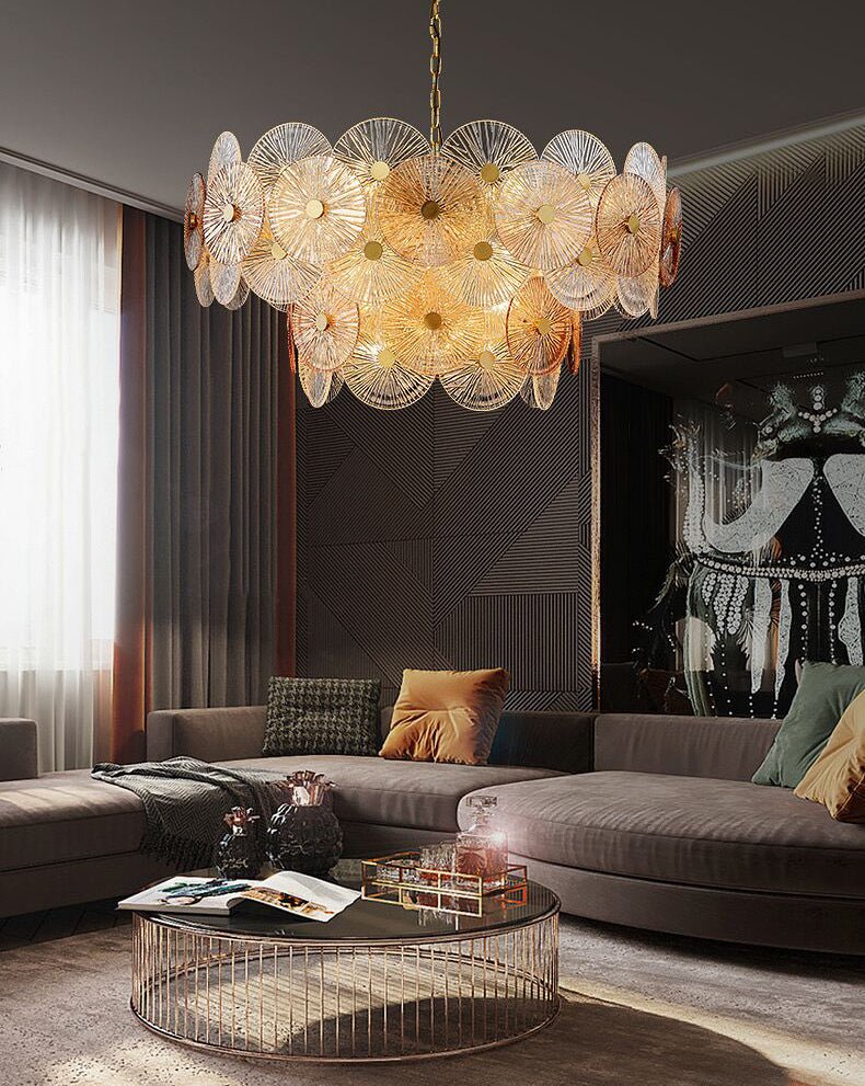 Light Luxury Art Design Creative Round Multi-tiered Glass Chandelier for Living Room/Bedroom-Nobipets