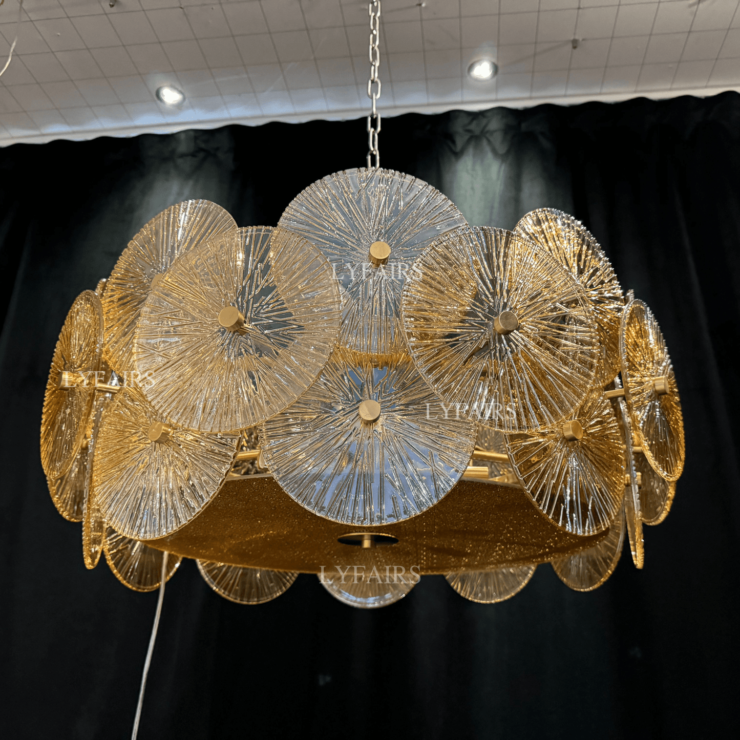 Light Luxury Art Design Creative Round Multi-tiered Glass Chandelier for Living Room/Bedroom-Nobipets