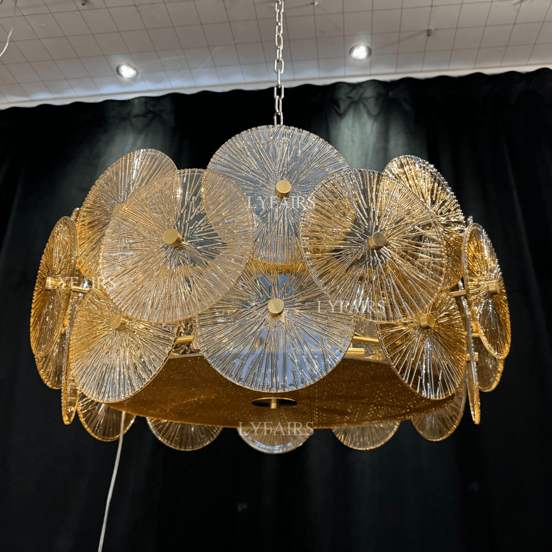 Light Luxury Art Design Creative Round Multi-tiered Glass Chandelier for Living Room/Bedroom-Nobipets