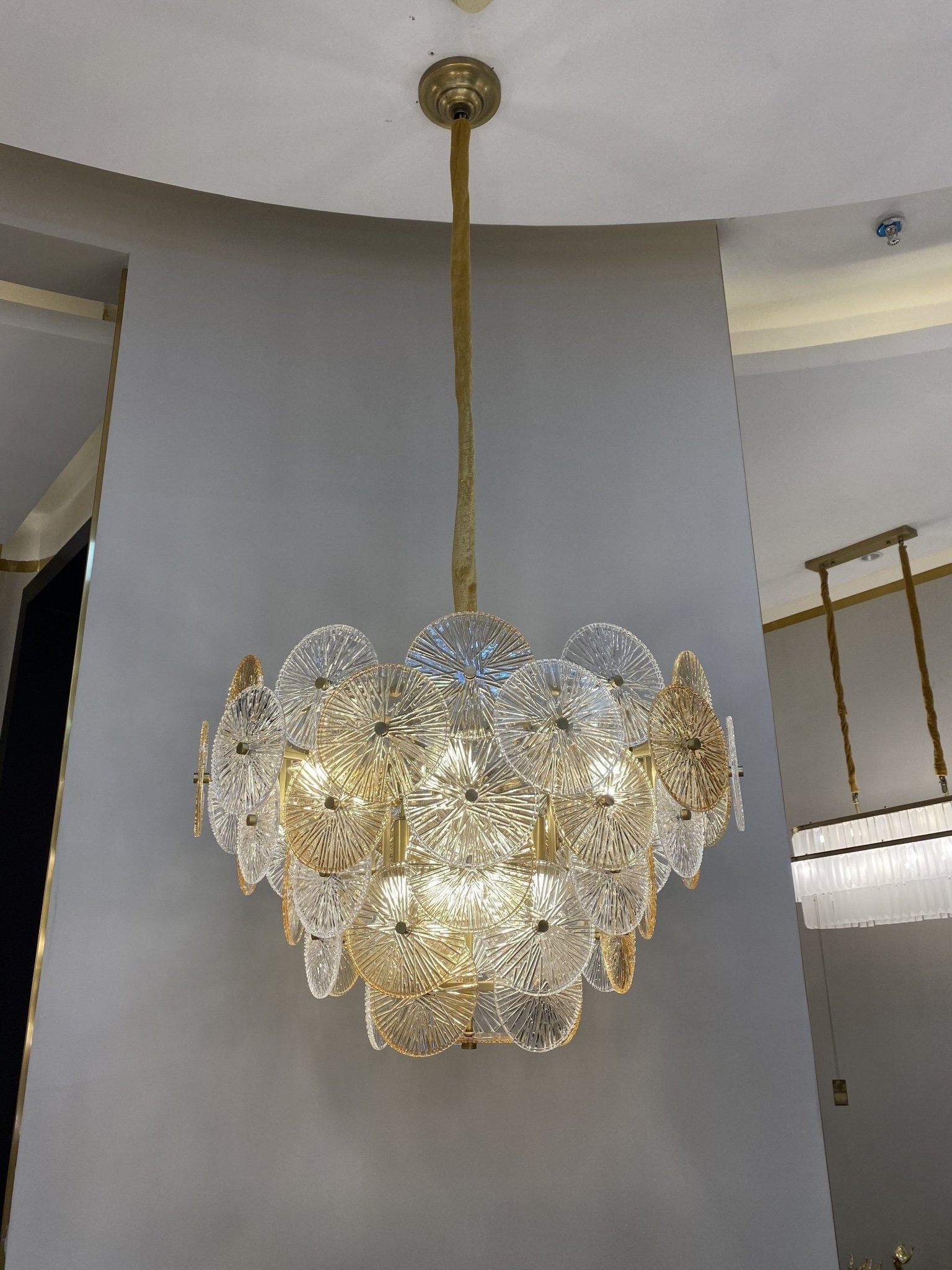 Light Luxury Art Design Creative Round Multi-tiered Glass Chandelier for Living Room/Bedroom-Nobipets