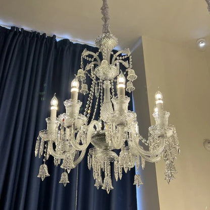 Light Luxury Classic Short Version Tiered Candle Light Crystal Chandelier for High-ceiling Rooms/Living Room-Nobipets