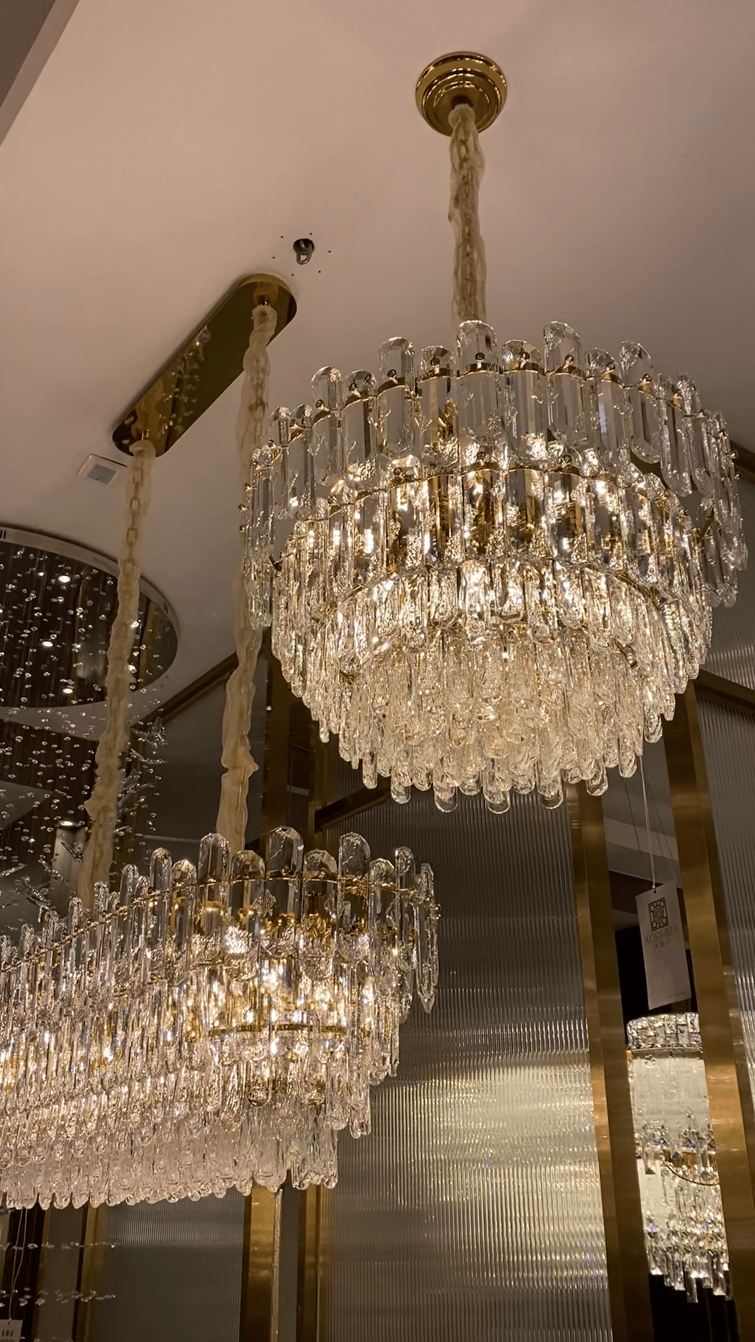 Light Luxury Round/Rectangular Clear Crystal Chandelier in Champagne Gold/Chrome Finish for Living/Dining Room/Bedroom-Nobipets