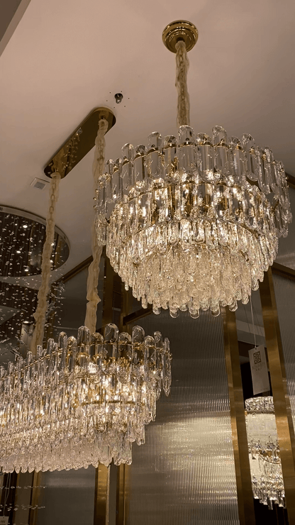 Light Luxury Round/Rectangular Clear Crystal Chandelier in Champagne Gold/Chrome Finish for Living/Dining Room/Bedroom-Nobipets